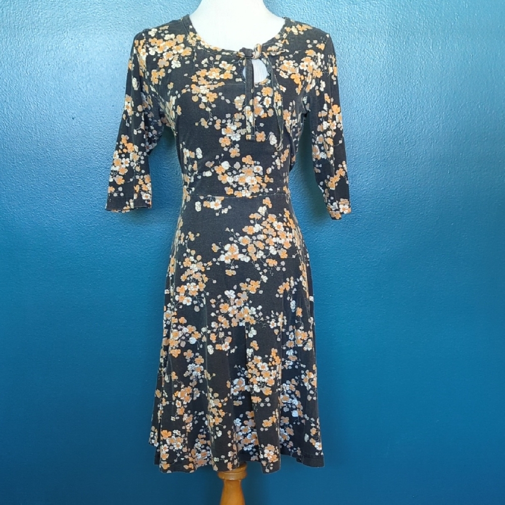 Effie's Heart Floral Midi Dress in Black and Orange